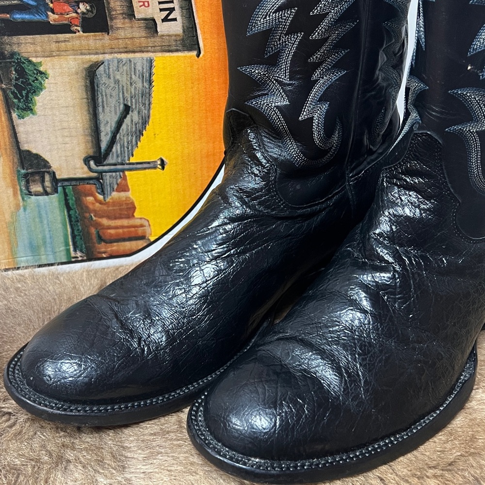 Justin Roper Black Smooth Ostrich Cowboy Boots 11 EE Western - Picture 3 of 9